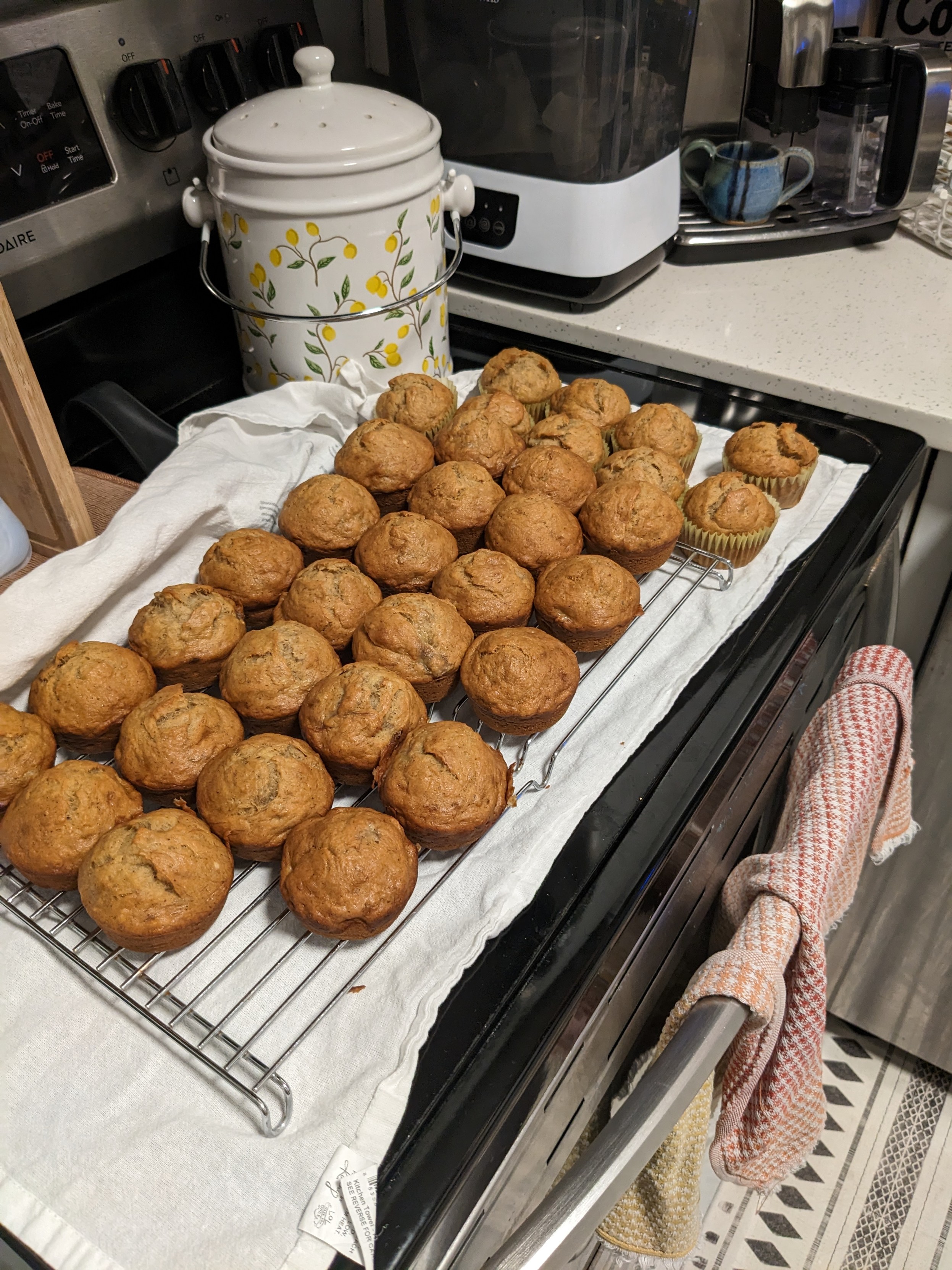 The first of a two large batches of banana muffins